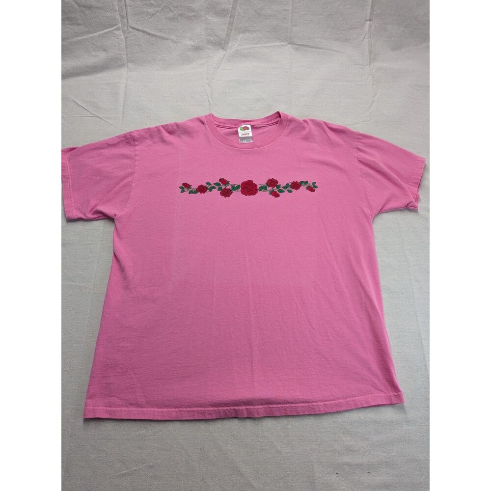 Coquette Romantic Y2K XL Pink Rose Garland Graphic Tee Fruit of the Loom